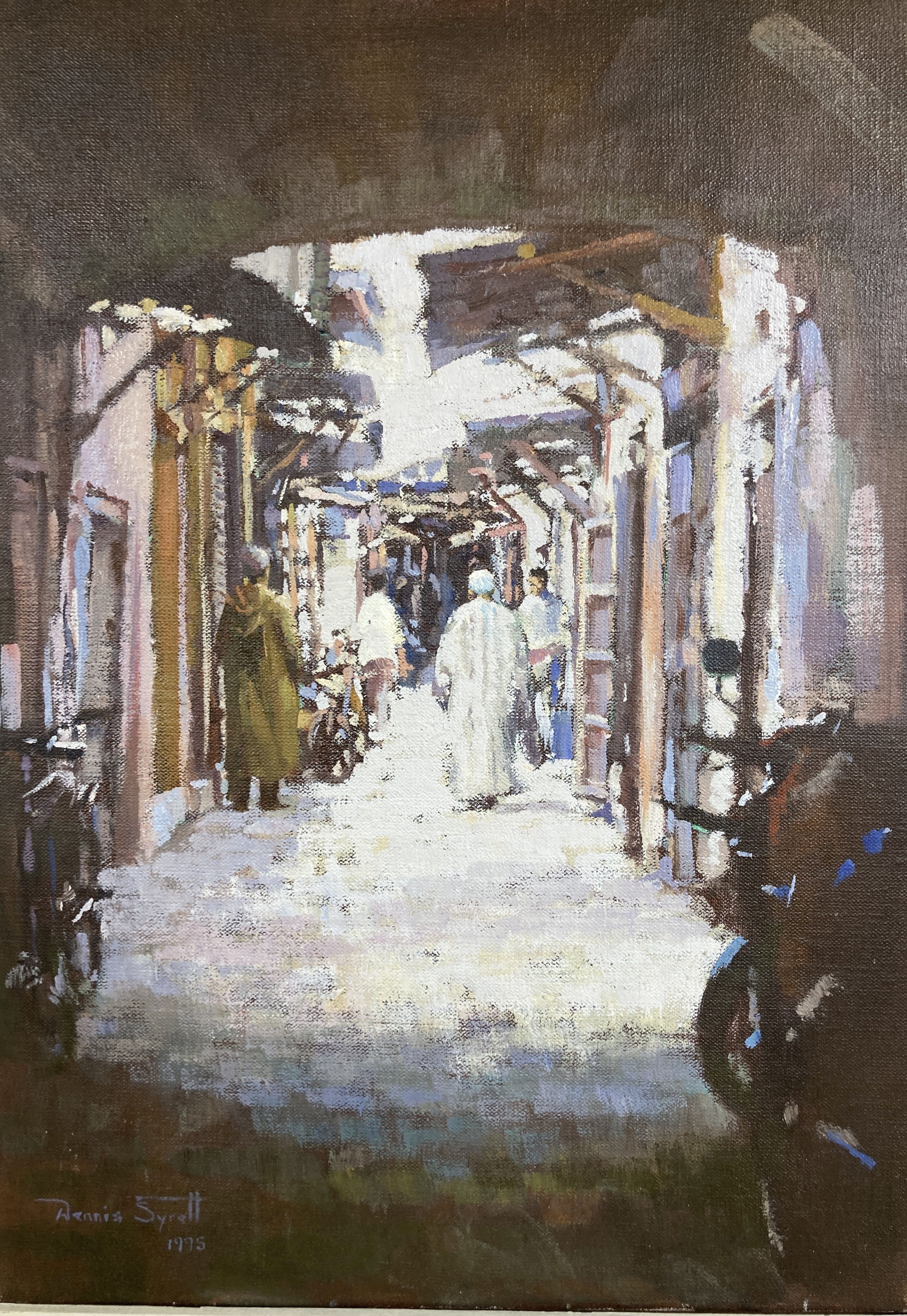 Dennis Syrett (b.1934), oil on canvas, The Soukh, Marrakesh, signed and dated 1995, 35 x 25cm